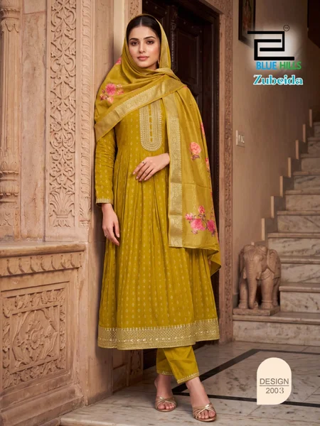 Zubeida By Blue Hills Mal Chanderi Plus Size Anarkali Kurti Set 